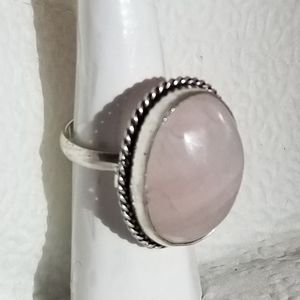 Huge Rose Quarts Gemstone 925pl India Ring